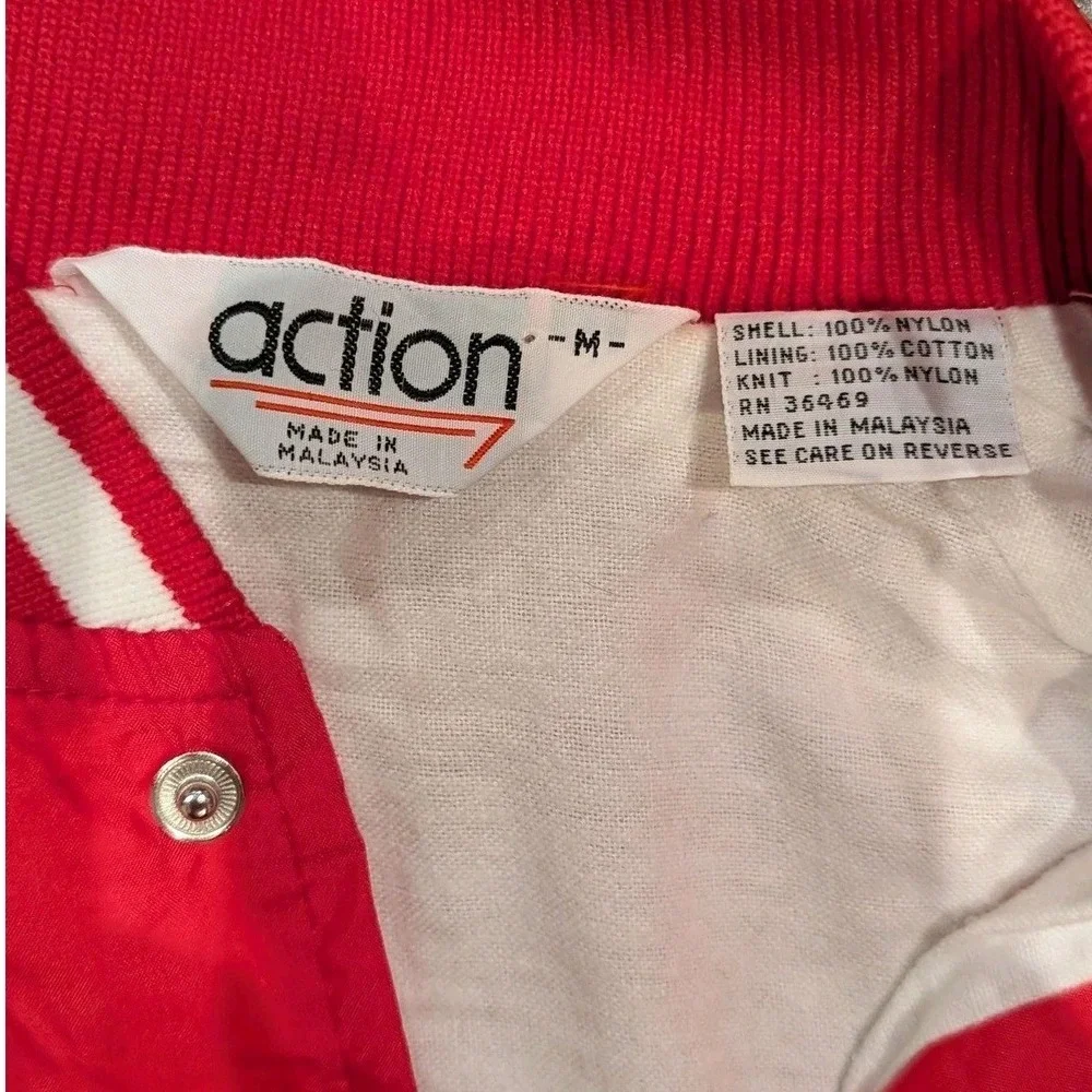 New Vintage 90s Action Snap Up Varsity Jacket Mens M Red Striped‎ Cuffs Lined